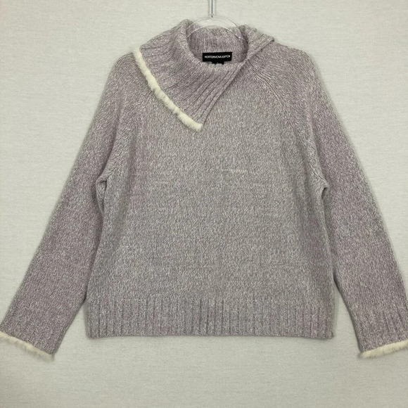 New Norton McNaughton Light Purple Fur Trim Soft Cozy Pullover Sweater Large - Picture 1 of 11